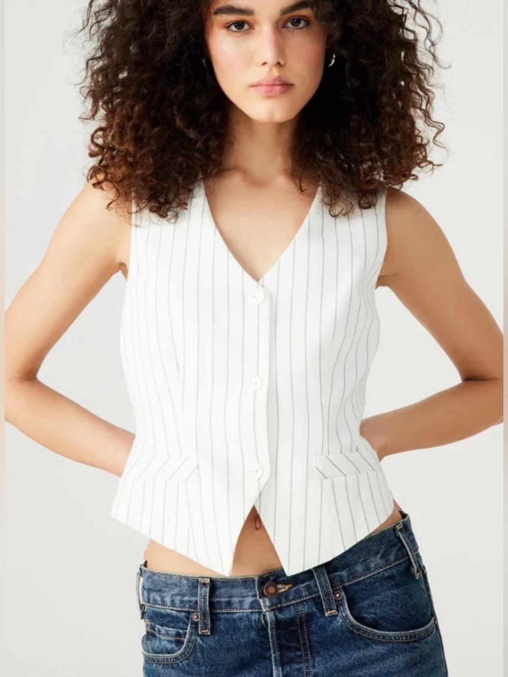 STEVE MADDEN White Striped Button Down Vest